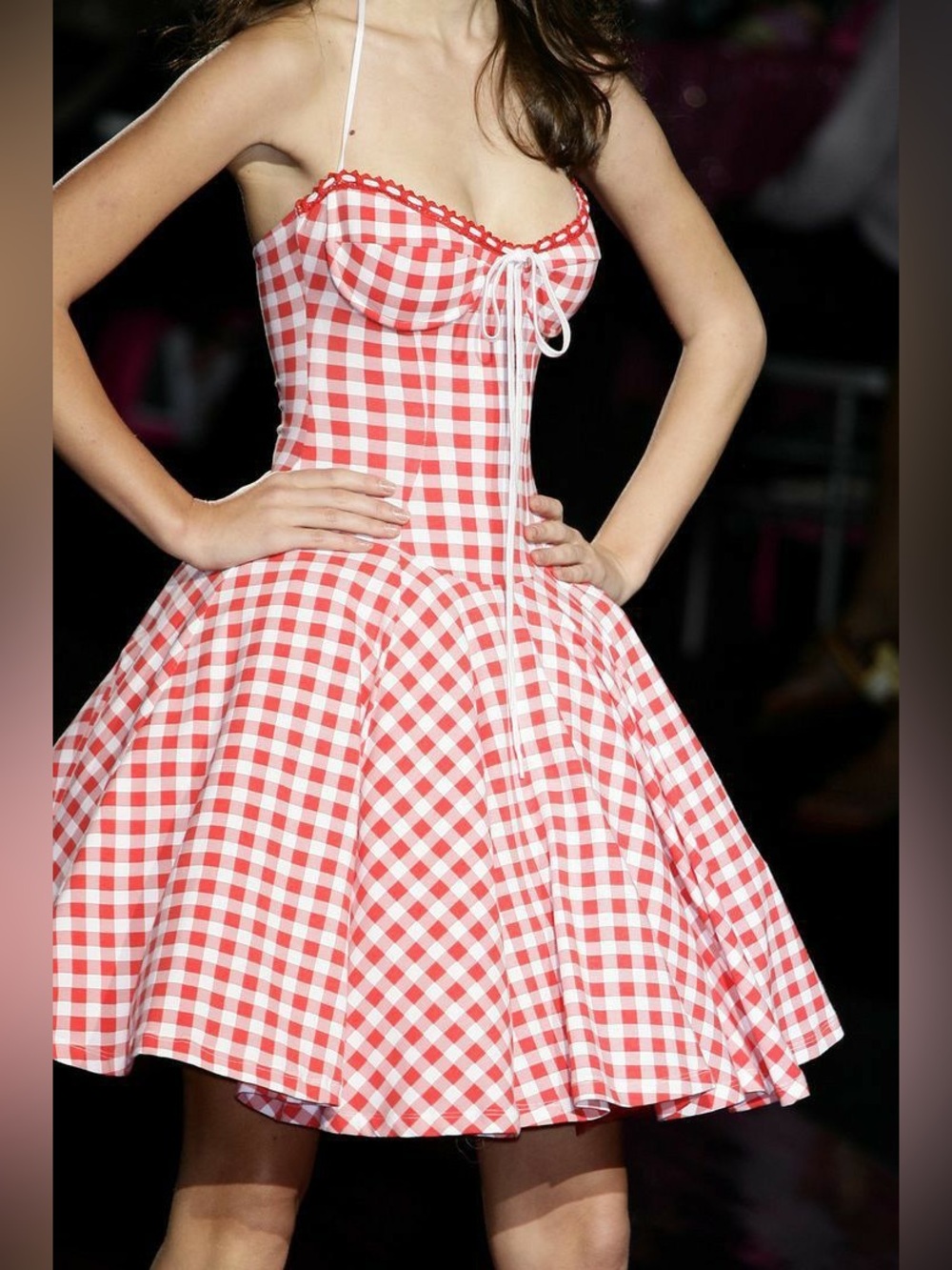 Betsy Johnson Pin-Up Red White Gingham Halter Mini Midi Dress‎ Size Large - Picture 3 of 4